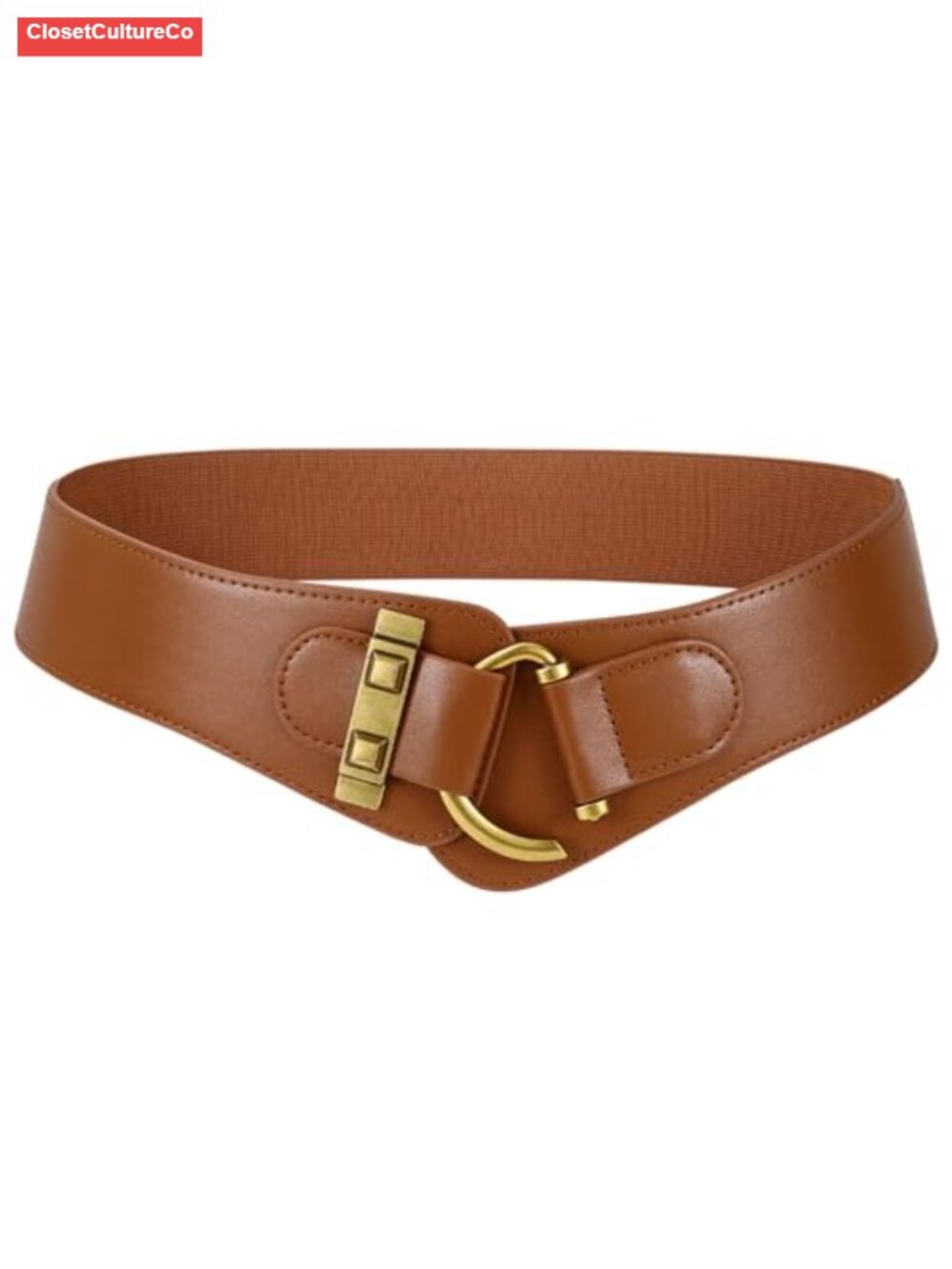 Vintage Wide Elastic Waist Belt PU Leather Stretchy Waistband for Dresses